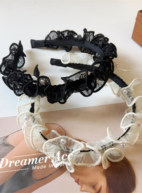 dreamer/acc木耳边珍珠发箍高颅顶头饰网红超仙白色压发发卡女