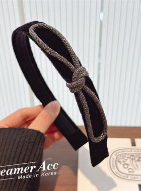 韩国进口商场同款豆 满钻蝴蝶结发箍复古黑色丝绒发卡高级感头箍