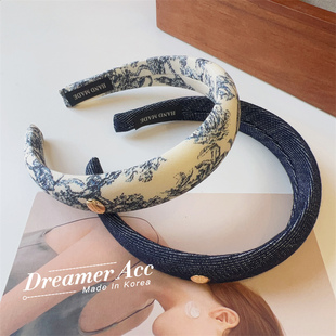 韩国进口水墨花纹压发牛仔高颅顶显脸小发箍高级感发卡发夹头饰女