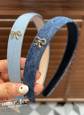 韩国进口 精致金属蝴蝶结牛仔发箍简约防滑发卡蓝色百搭发梱头饰