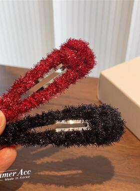 韩国进口红色圣诞发饰三角掰掰夹亮丝侧边刘海夹超闪美炸发夹边夹