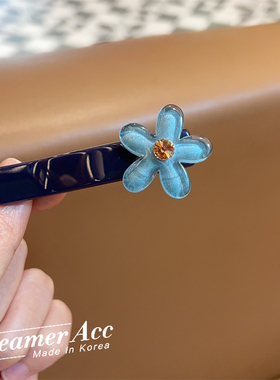 韩国东大门精致高级感蓝色花朵鸭嘴夹侧边刘海碎发夹子2025夏季女