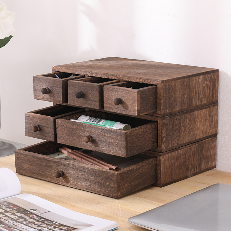 实木多层抽屉式置物架桌面收纳盒