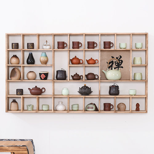 禅意多宝阁挂墙茶具架中式收纳柜