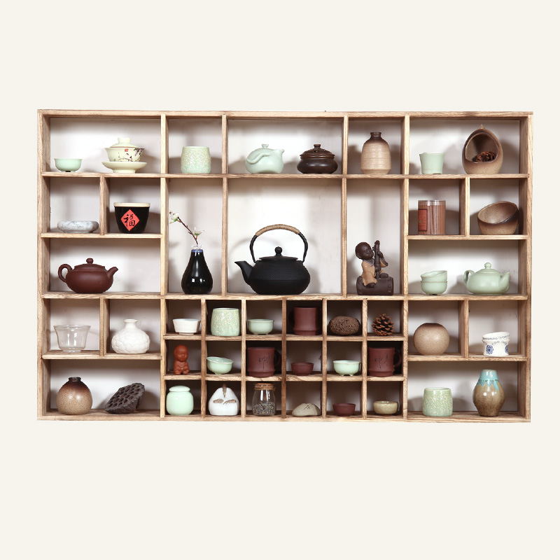 烧桐木博古架中式壁挂茶具置物架