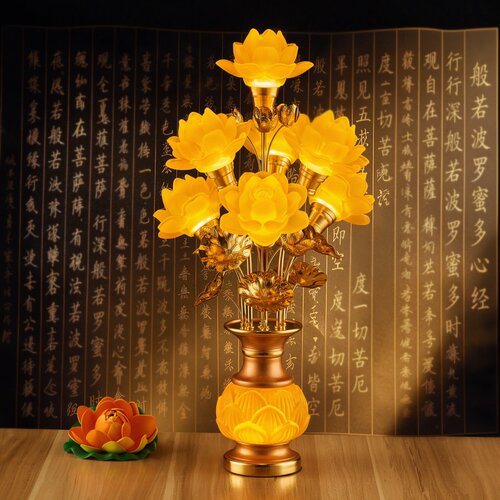 新款七彩莲花灯供佛长明灯led佛前观音供灯家用佛堂插电琉璃佛灯