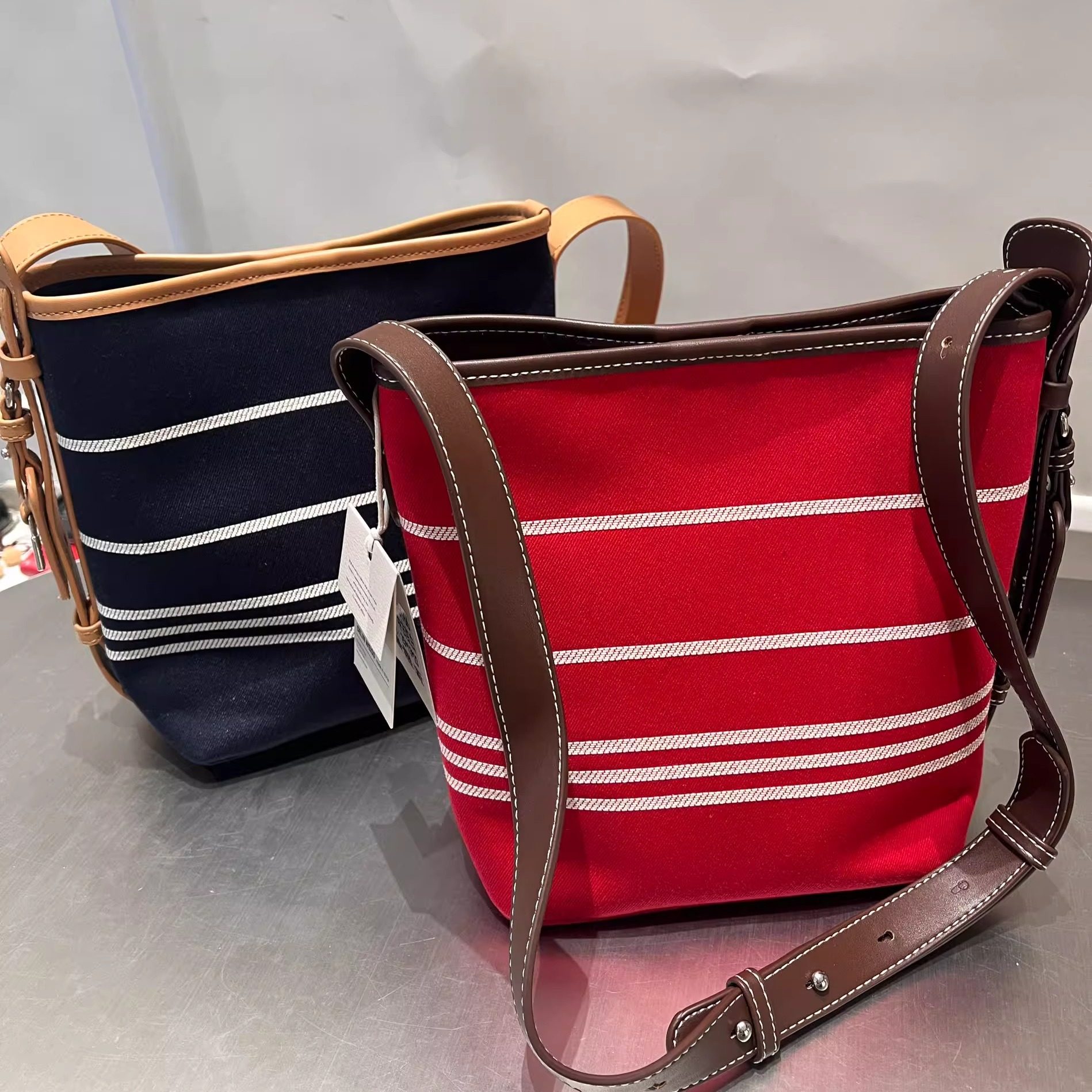 高级感休闲条纹帆布包水桶包女2025新款子母包中包百搭单肩斜挎包,箱包皮具/热销女包/男包,水桶包,淘宝优惠券,粉丝福利购,淘宝优惠卷