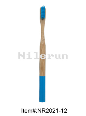 激光雕刻个性定制家居生活用品男士蓝色柔软刷毛蓝色圆形竹柄牙刷