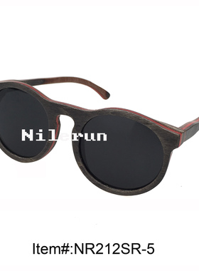 欧美潮流灰色滑板木太阳镜 复古圆形木框黑色偏光墨镜