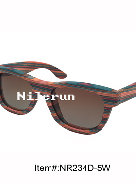 时尚炫彩蓝色粉红色横条纹木框遮阳墨镜 沙滩防紫外线太阳镜