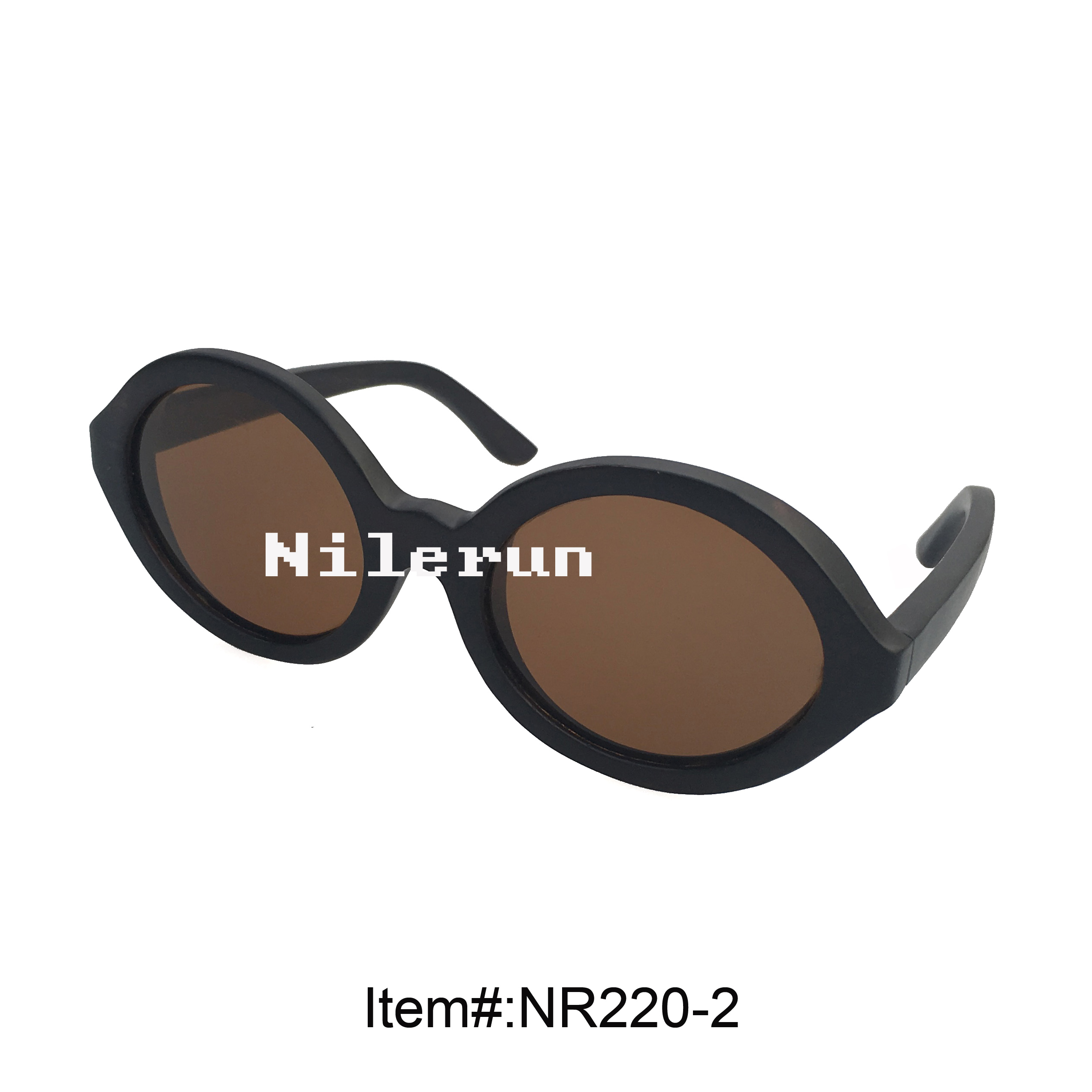复古潮流款圆形实木框架墨镜 茶色偏光镜片黑色全木框太阳眼镜