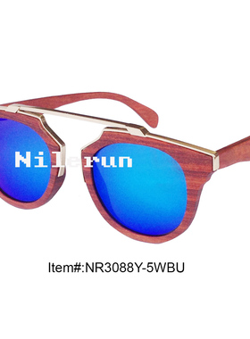 金属红檀木框墨镜 炫酷蓝色彩膜偏光太阳镜