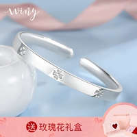 Winy999 sterling bạc vòng đeo tay nữ đơn giản bốn lá cỏ ba lá vòng tay sinh viên chính hãng vài vòng đeo tay mở vòng tay bạc - Vòng đeo tay Cuff thạch anh tóc vàng