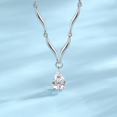 Winy波影坠露水晶项链s925配国检证书波浪水滴锁骨链极简女款小众