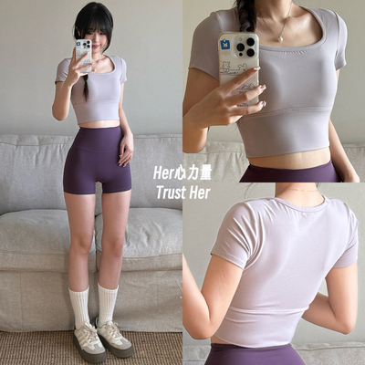 Her心力量｜健身运动短袖带固定胸垫瑜伽服背心跑步速干普拉提