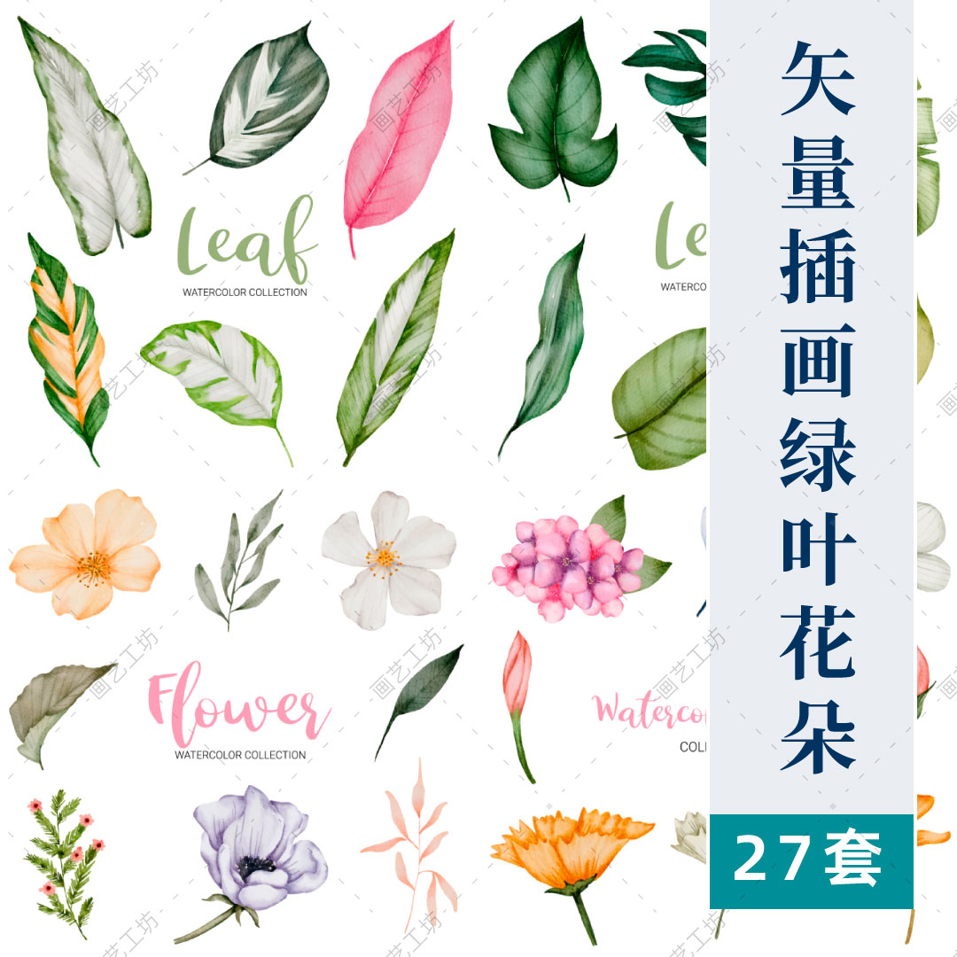 矢量绿叶花卉插画清新北欧植物元素装饰花朵花草免抠透明设计素材