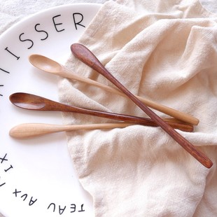 木勺 短柄细小口搅拌勺子 迷你小巧圆柄小木勺子 细柄咖啡小木勺