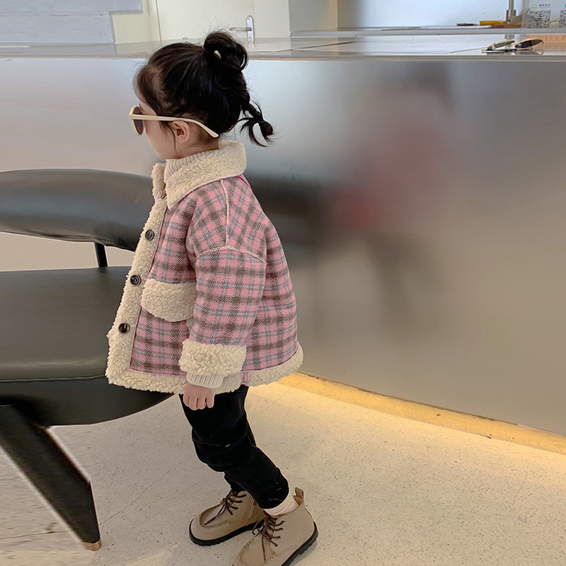 女童皮毛一体外套加绒宝宝羊羔毛
