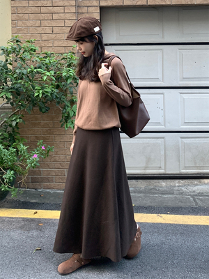 垂坠感长裙A字裙针织半身裙女