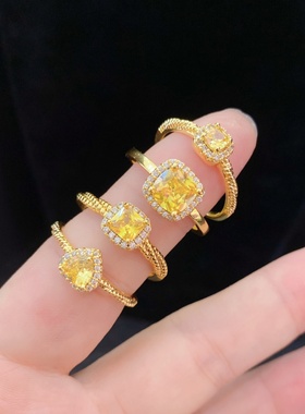 越南沙金款黄铜镀金小方糖戒指