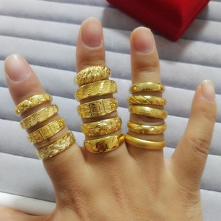 沙金戒指黄铜镀金情侣对戒流星光面活口介子满天星古法亮面戒指