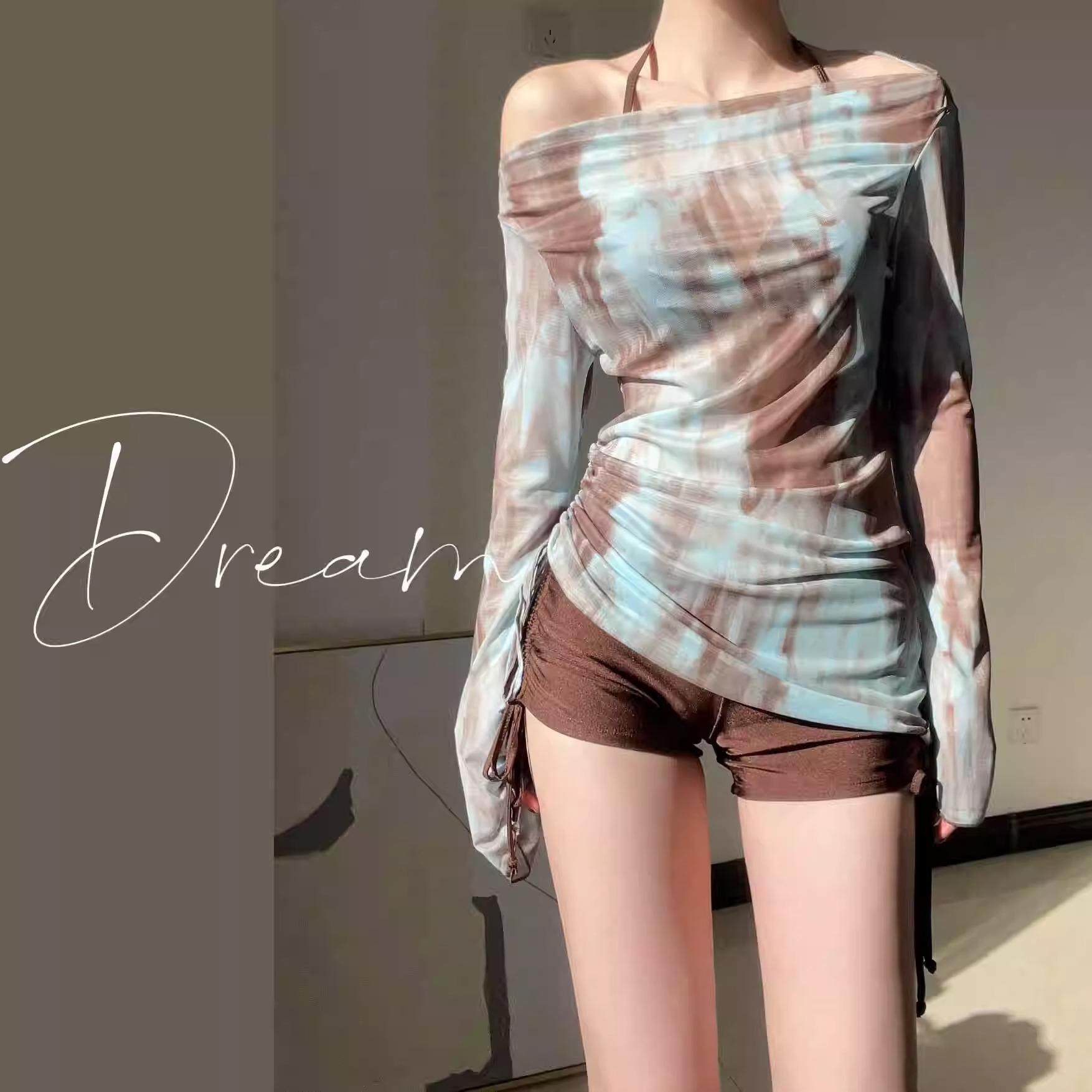 蜜Dream泳衣女晕染气质荡领罩衫比基尼三件套性感分体钢托聚拢装,运动/瑜伽/健身/球迷用品,分体泳衣,淘宝优惠券,粉丝福利购,淘宝优惠卷