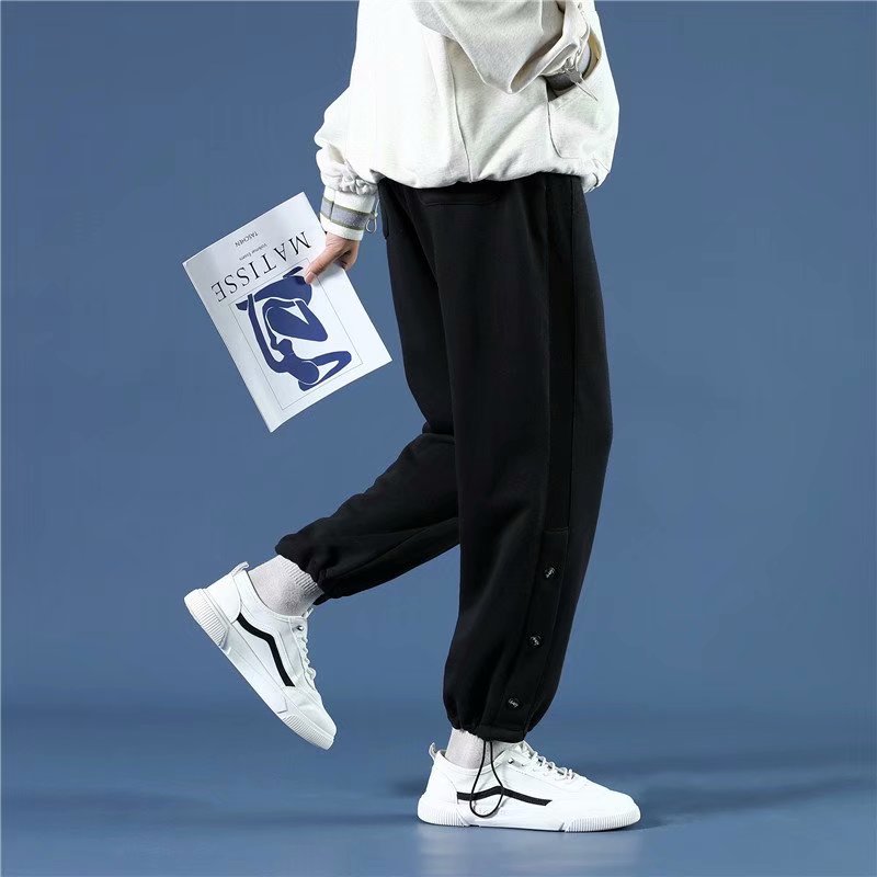 排扣秋冬季宽松直筒百搭休闲长裤