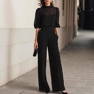 2026欧美时尚套装女夏季显瘦印花短袖阔腿裤三件套2025年夏季