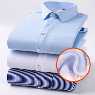 轻商务加厚加绒保暖衬衫 秋冬季 修身 长袖 内搭衬衣TF391纯色男 正装