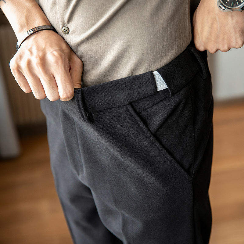 冬季加厚款毛呢男商务休闲长裤韩版修身小脚免烫可伸缩腰西裤青年