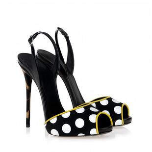 欧美时装凉鞋圆头圆点拼色搭扣细跟宴会女鞋women sandal heels