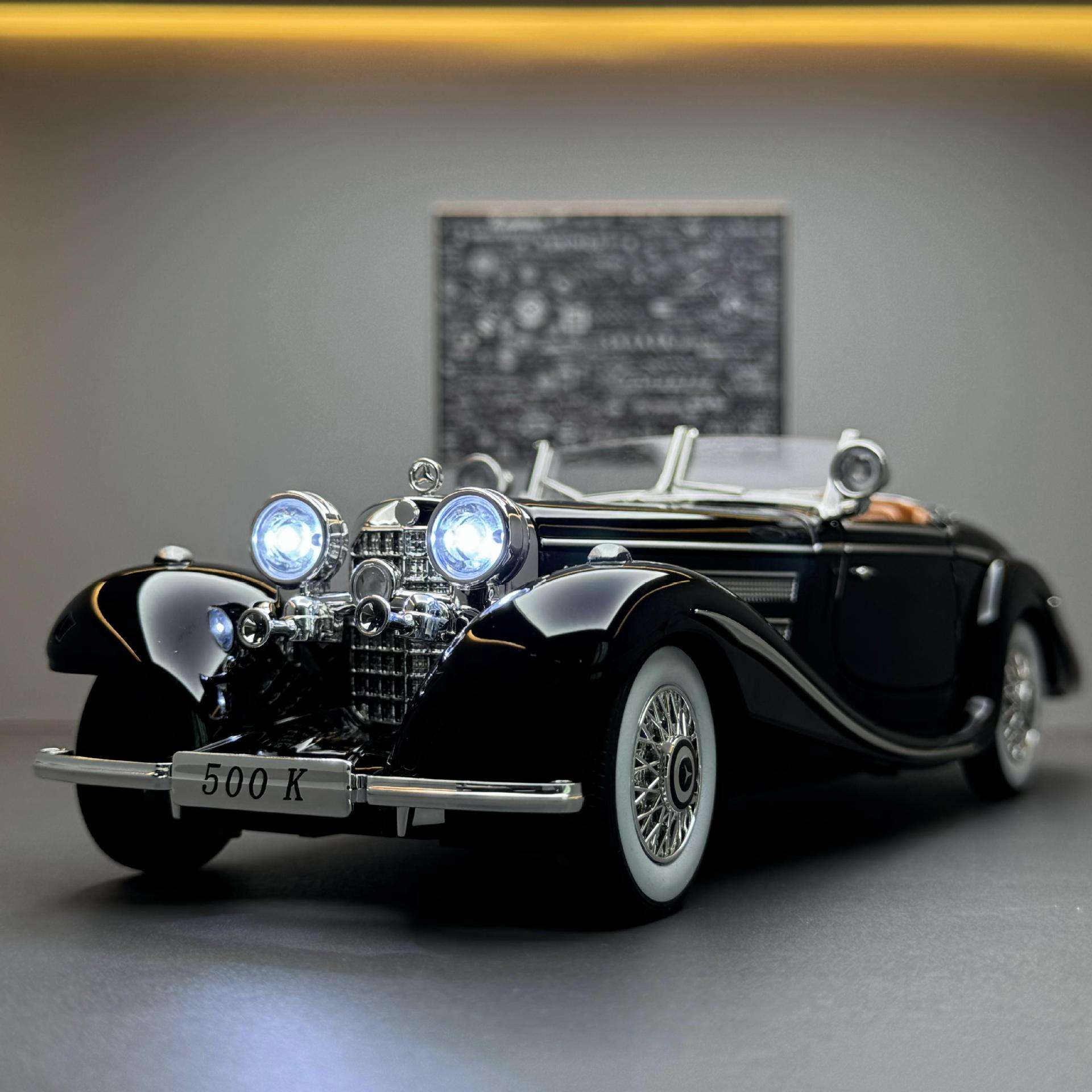 新款 车致合金车模1:24大奔500K老爷车声光玩具车音效模型摆件