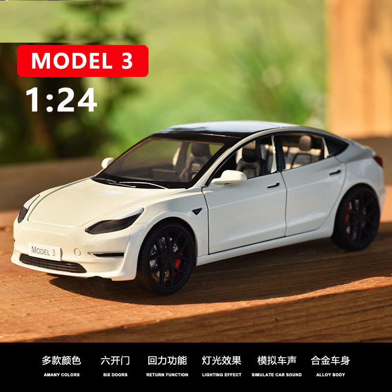 新款 1:24特斯model3合金声光仿真车模型男孩玩具车摆件