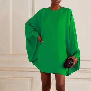 新款2025亚马逊独立站速卖通希音欧美时尚潮流休闲纯色女裙连衣裙