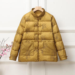 秋冬复古绣花羽绒服女短款 中国风白鸭绒服轻薄盘扣外套潮中等