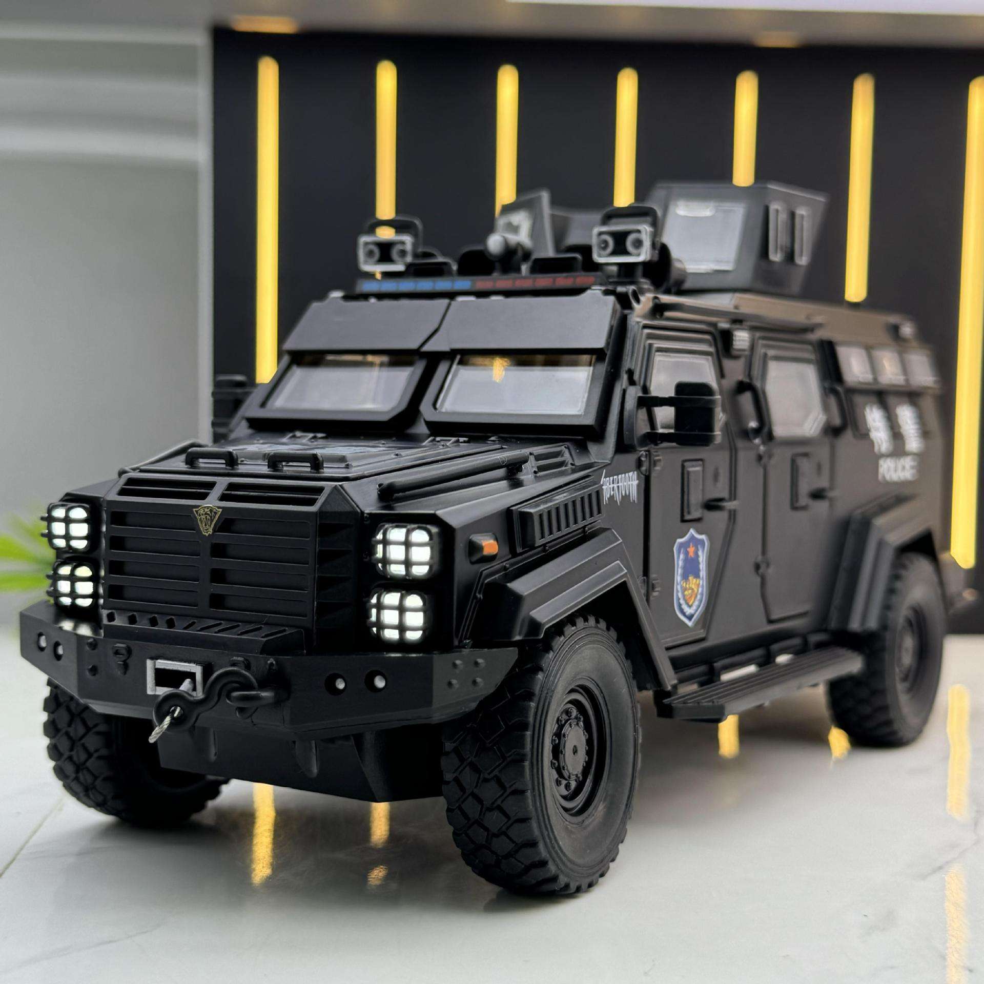 新款 威丽合金车模1:24剑齿虎警车声光玩具车音乐模型摆件