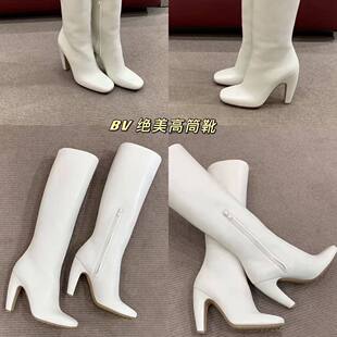 花三三同款圆头粗跟白色高筒长筒靴女 秋冬超高跟时装靴other羊毛