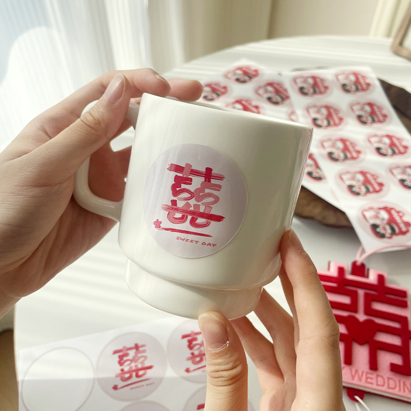 婚庆喜字迷你原创贴纸可爱无痕不干胶喜糖盒婚房装饰柜子摆件贴纸