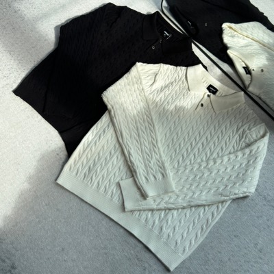 【KEBUSI】必入高品质扭绳麻花翻领polo毛衣透气boxy男#Y026