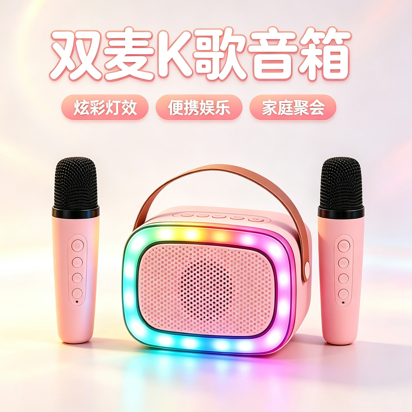 便携K歌音箱无线麦克风套装蓝牙音响儿童迷你家庭ktv炫彩户外唱歌