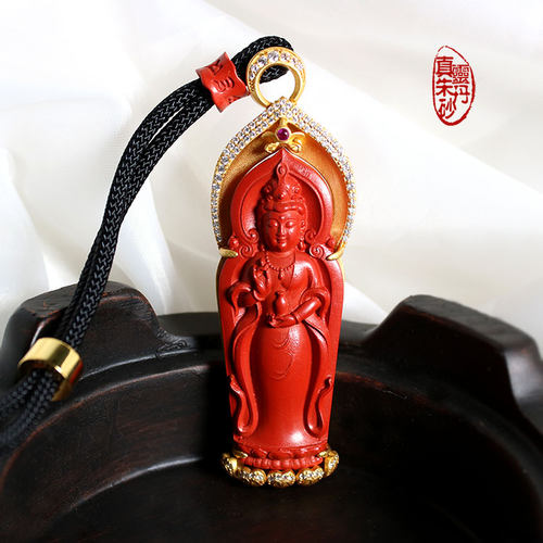 银镶嵌吊坠灵丹真朱砂锆石观音