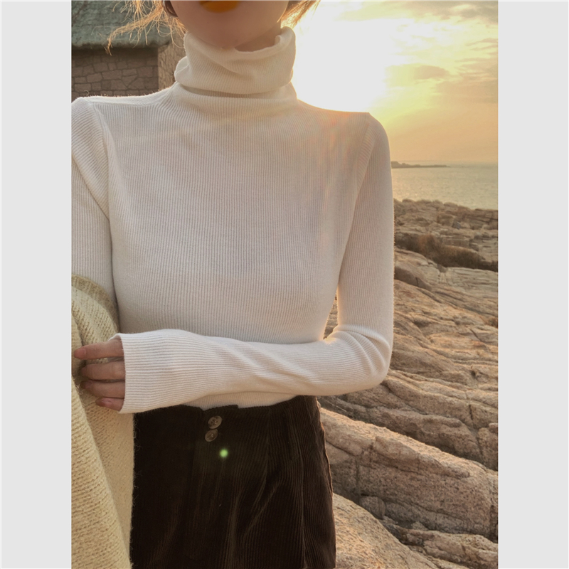 Real shot new thick version high collar bottomed shirt women's slim fashion long sleeve Knitted Top