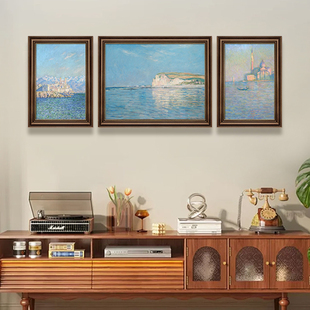 壁画 饰画莫奈风景油画沙发背景墙挂画三联世界名画欧式 美式 客厅装