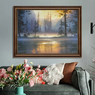 欧式风景油画装饰画客厅玄关墙画卧室挂画手绘肌理涂层高级山水画