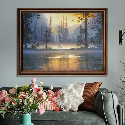 欧式风景油画装饰画客厅玄关墙画卧室挂画手绘肌理涂层高级山水画