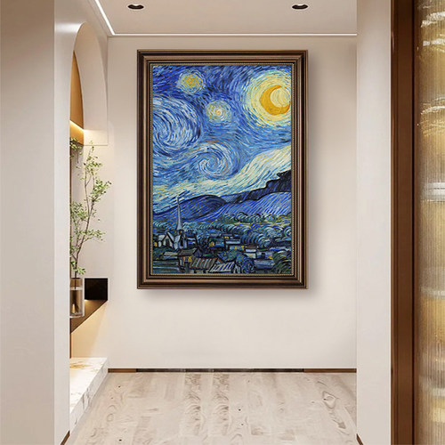 梵高名画装饰画星空入户玄关竖版美式复古油画餐厅走廊过道壁画