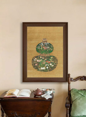 福禄挂画中古风入户玄关新中式装饰画复古葫芦花瓶图美式餐厅福字