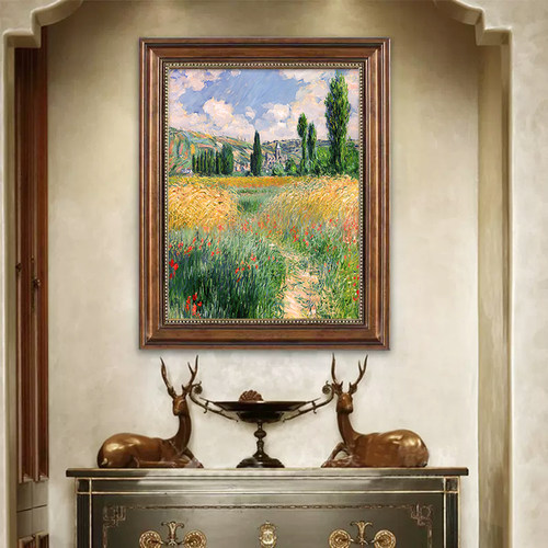 莫奈美式玄关装饰画世界名画挂画梵高风景大芬油画村竖版餐厅壁画
