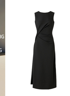 2026新款高级感黑色扭褶收腰无袖连衣裙女极简风独特漂亮小黑裙