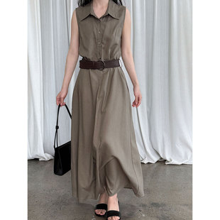 衬衫 气质棉麻工装 法式 连衣裙3616 新款 收腰无袖 裙配腰带夏季 鹿西